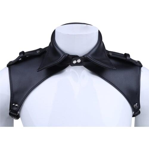 2018 Men Lingerie Faux Leather Adjustable Body Chest Harness Lapel Bondage Costume with Press Buttons Nightclub Clothing Clothes