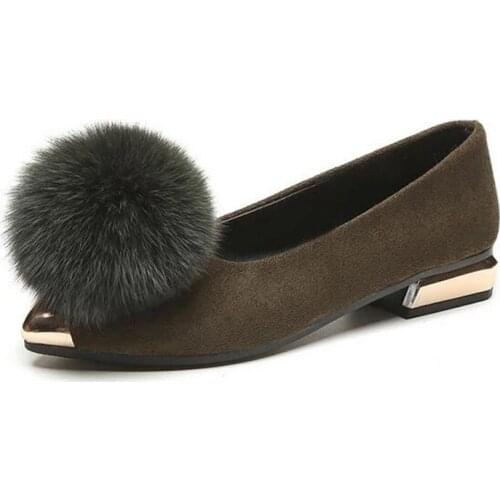 2019 New Fall Women Shoes Rabbit Fur Flat Shoes Woman Sexy Metal Pointed Toe Fashion Womens Flats Office Ladies Shoes XKD1127