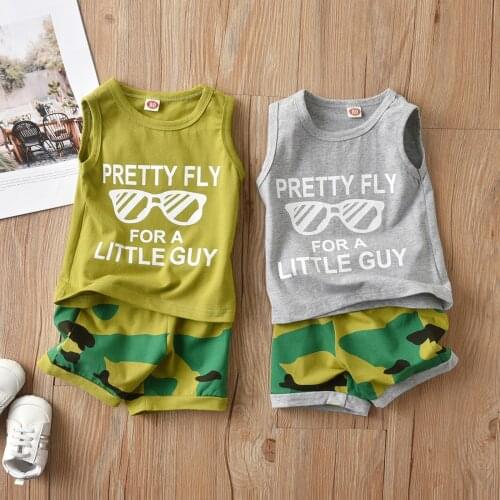2021 New Summer Children Boys Infant Funny Letter Print Clothing Sets Kids Cotton Cartoon Vest Shorts 2PCS/Sets Suit set