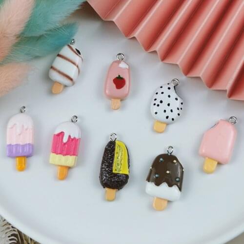 ApeUr 10pcs Popsicle Resin Charms Pendant Variety Of Flavors Ice-sucker Charm for Jewelry Making Phone Case Decor