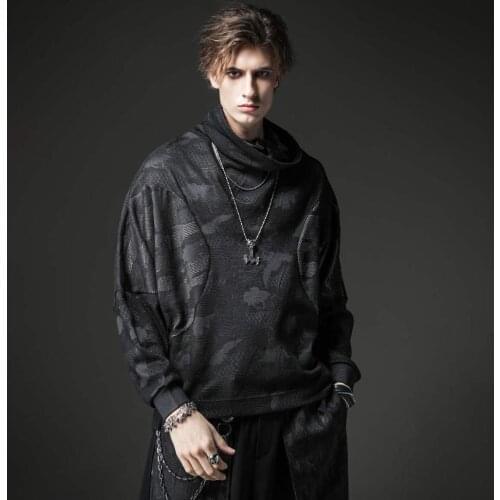Free shipping New mens male fashion 2020 personalityautumn dark high neck stitching pullover sweatershirt BC203109008