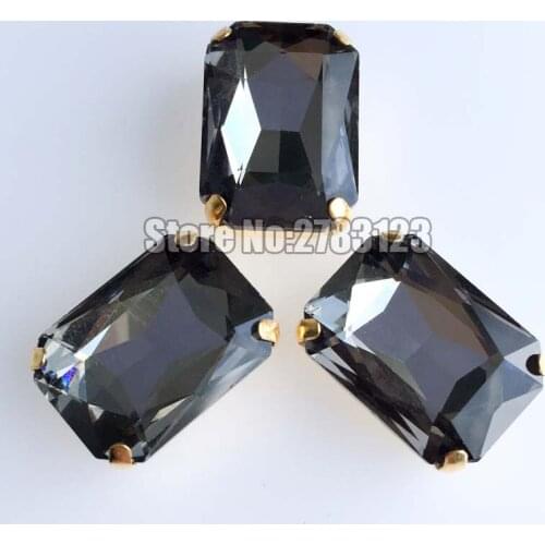 Free shipping Golden Base Rectangle eight square gray Glass Crystal sew on claw rhinestones diy/Clothing accessories SWCJ03