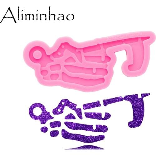 DY0662 Shiny Glossy Door HOOK Keychain Mould Skull finger Silicone Epoxy Resin Mold Prevent Contact
