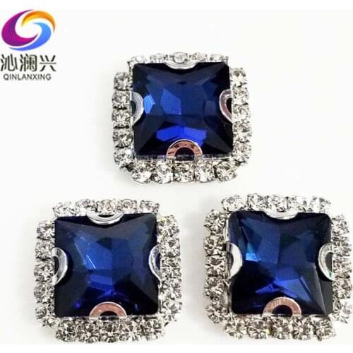 Ink blue square shape high quality Crystal glass buckle,silver bottom sew on rhinestones for Diy/jewelry accessories SQK20