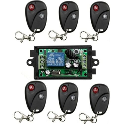 DC12V 1CH 1Channe RF wireless remote control switch System, 6X Transmitter + 1 X Receiver,315/433 MHZ/lamp/ window/Garage Doors