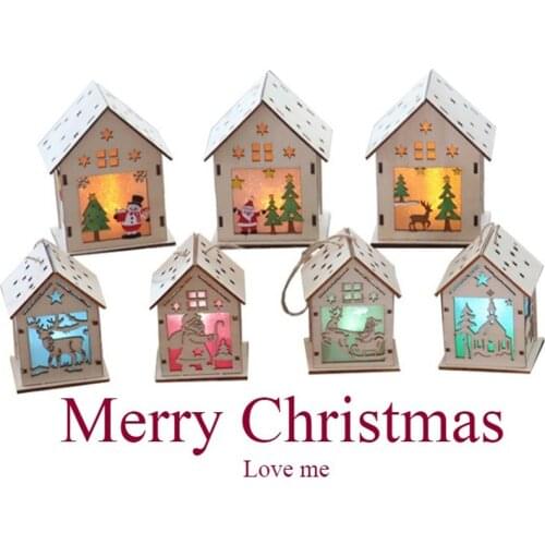 DIY Craft Educational Toys Led Christmas House Flashing Wooden House Children Xmas Home Decoration Handmade Assemble for Kids