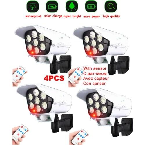 4pcs remote solar fake monitor dummy camera Powered Wall Light Outdoor Waterproof PIR Motion Sensor lamps Park Courtyard Fence S