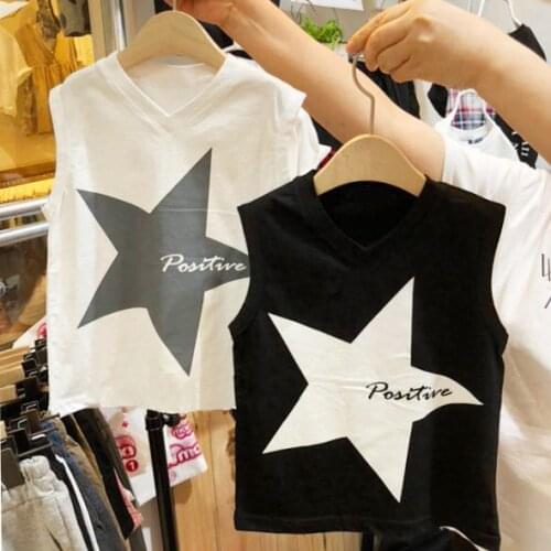 Boys and girls foreign star pattern V-neck sleeveless T-shirt