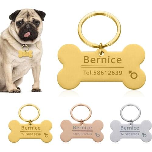 Custom Personalized Pet ID Tag Engraved Pet ID Name for Cat Puppy Dog Collar Tag Pendant Stainless Steel Bone Pet Accessories