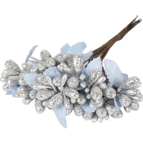 1 Packet Hot Plastic Artificial Flower For Warm Home Decoration Silver Color Stamen DIY Party New Year Party Silver Ball Charms