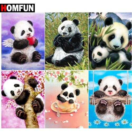 HOMFUN Paint With Diamond Embroidery "Panda bamboo animal" Diamond Painting Full Square Round Picture Of Rhinestone Decor