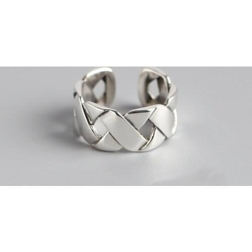 925 Sterling Silver Personality Trend Wide-Faced Braided Opening Ring Fine Jewelry For Women Party Elegant Accessories