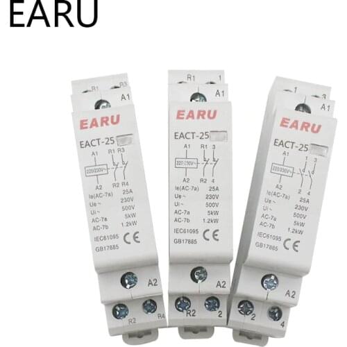 2P 16A 20A 25A 1NO 1NC 2NO 2NC AC 220V 230V 50/60Hz Din Rail Mounted Household Modular AC Contactor for Smart Home House Hotel