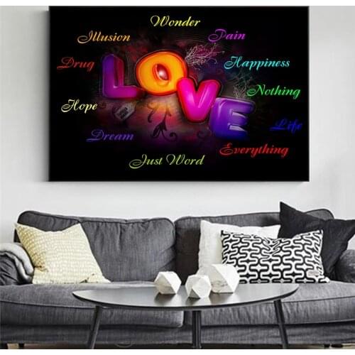 Colorful love abstract art poster painting on canvas to print modern wall pictures for living room decoration