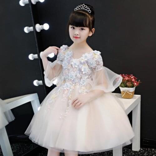 Flower lace Girl Dresses Wedding Ball Gown Girl Princess show Dress Girl Party Dress children Birthday Clothes for kids 2-13T