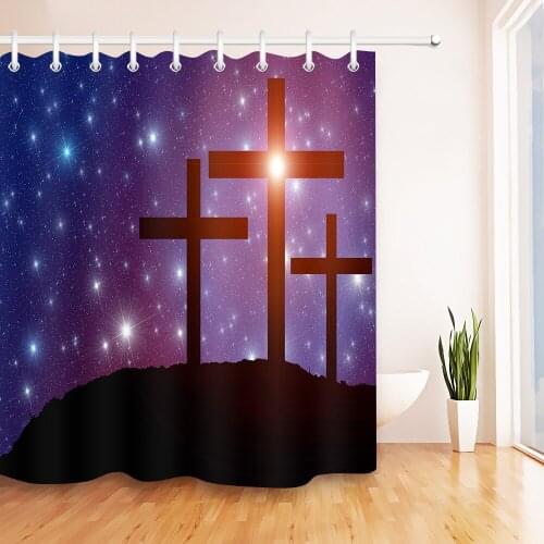 LB Jesus Christ Cross Night Star Shower Curtain Easter Bathroom Waterproof Mildew Resistant Polyester Fabric for Bathtub Decor