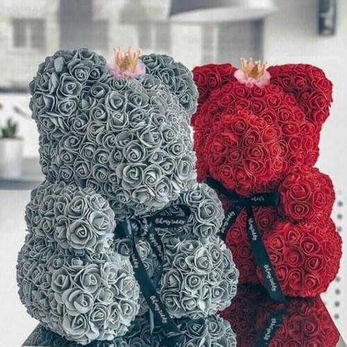 2021 Hot Sale Teddy Bear With Crown In Gift Box Bear Of Roses Artificial Flower Wedding Christmas Gifts For Women Valentine Gift