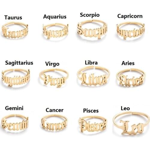 Lyvior Open Retro Simple New Style Constellation English letter Ring Male Stainless Steel Ring Fashion Gifts for Boyfriend