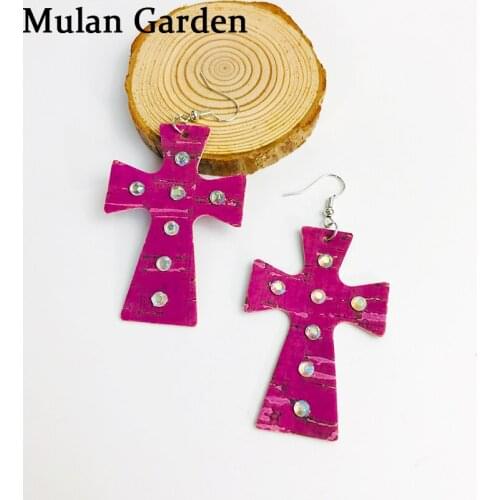 M&G New Fashion Vintage Wood PU Leather Zircon Copper Earrings Creative Nail Personality Earrings Women Accessories Jewelry Gift