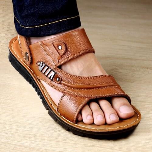 Mens Summer Sandals Top Qualtiy Genuine Leather Casual Sandals Shoes Men Beach Slippers Moccasins Zapatillas Size 38-44