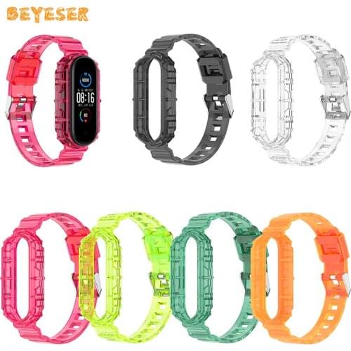 Soft TUP Rubber Transparent ice Strap for Xiaomi Mi Band 5 6 Bracelet Replacement Belt Integrated Sports Wristband Accessories