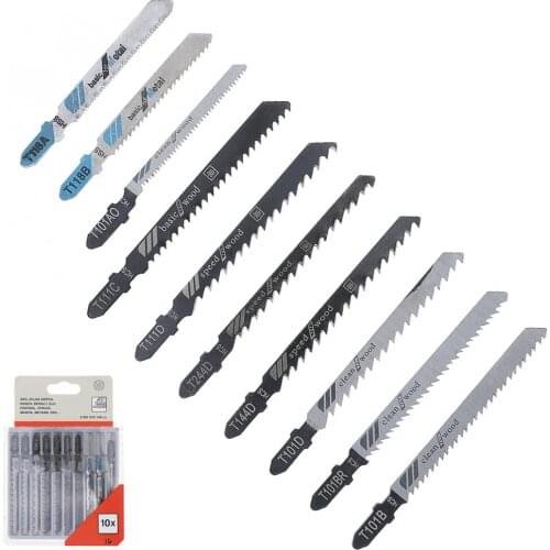 10pcs HSS HCS Combination Reciprocating Saw Blades Straight Cutting Jig Saw Jigsaw Blade Set for Plastic PVC Woodworking Tool