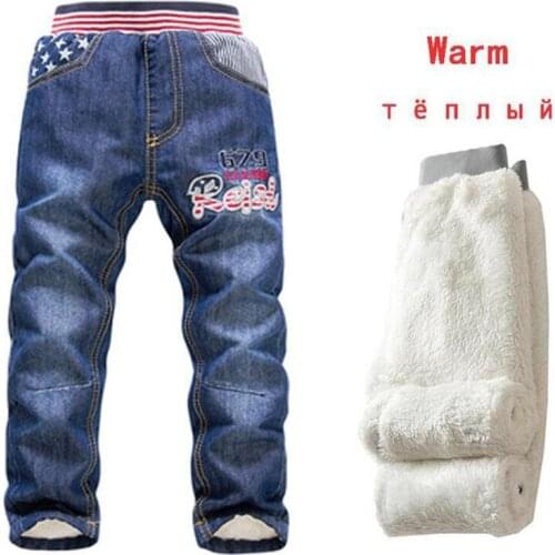 2019 New Winter Children Jeans Pants Warm Add Wool Denim Trousers For Teenage Boys Casual Mid Elastic Waist Water Jeans Cotton