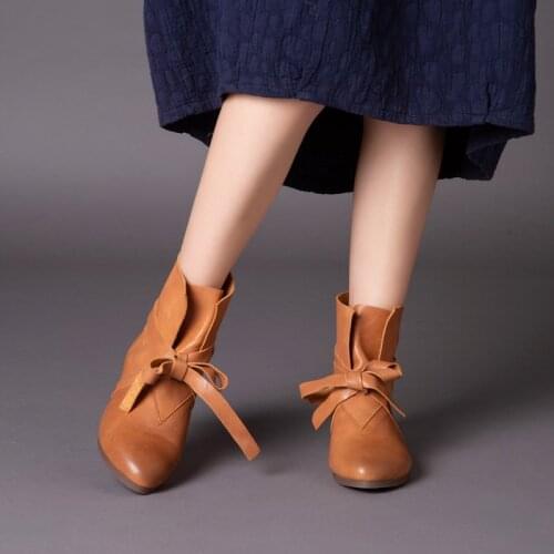Careaymade-New autumn handmade womens boots Mori single boot women retro literary short tube soft Genuine leather flat boots