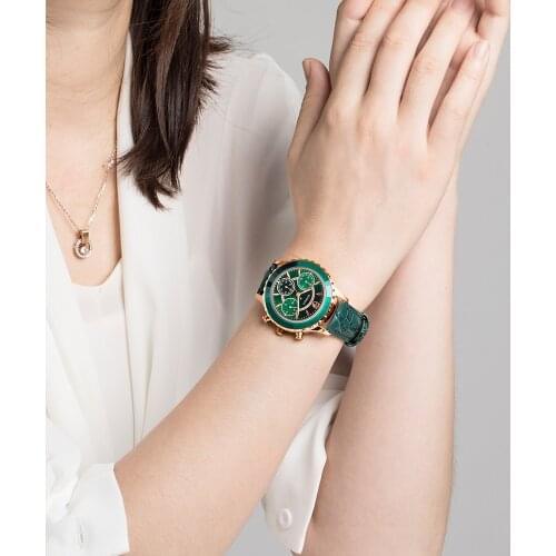 RUIMAS 2021 New Luxury Women Watches with Green Leather Strap Female Ladies Wristwatches Clock Hour Lovers Gift Reloj Mujer