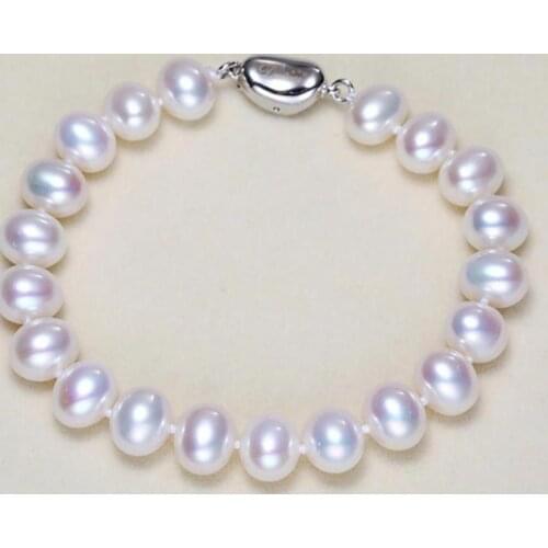Charming 9-10mm south sea round whitepearl bracelet 7.5-8"