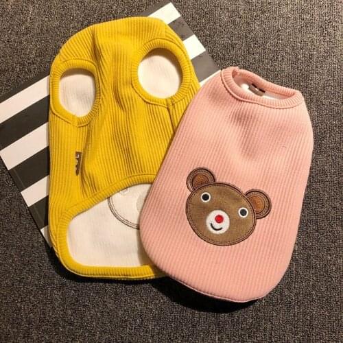 Pet clothes autumn and winter clothes plus velvet bear print teddy fight fat dog pet vest dog vest cat vest