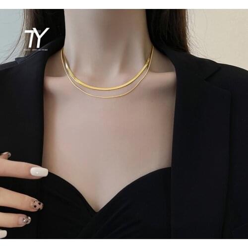 Simple Classic Titanium Steel Double Layer Snake Bone Chain Necklace For Woman 2021 Korean Fashion Jewelry Girls Sexy Chain