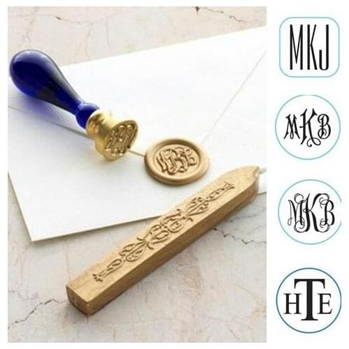 Personalized Monogram 3-Initial Wax Seal Stamp with 3/4" die-handle and die options