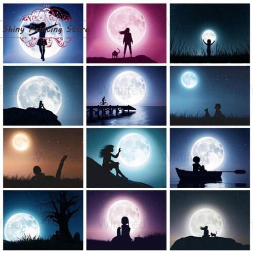 Moon Scenery 5D Diamond Painting Character Shadow Wall Art Cross Stitch Mosaic Landscape Picture Full Drill Diamond Embroidery