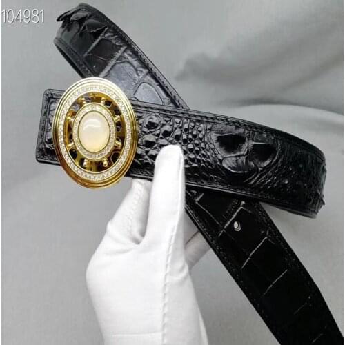 Authentic Real Crocodile Scales Skin Fancy Rotary Diamond Buckle Mens Waist Strap Genuine True Alligator Leather Male Belts
