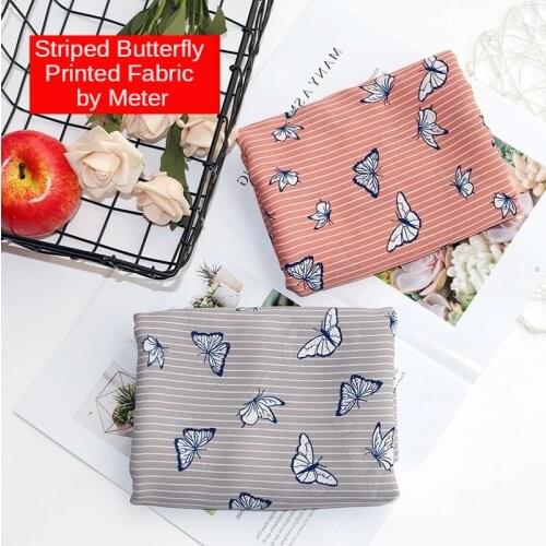 Striped butterfly printed fabric by the meter for skirt dress clothes polyester cotton blended textile soft Cloth Cartoon diy