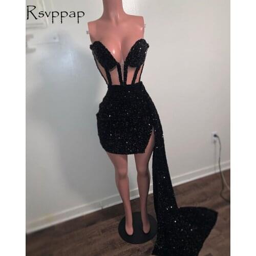 Real Sample Sheer Sparkly Black Sequined African Girls Short Prom Dresses 2021 For Birthday