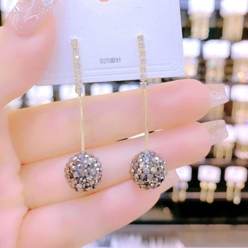 Fringed earrings Shiny ball studded with stone, Fine jewelry Stylish Elegant Glittering Gorgeous Ornament серьги 2021 тренд