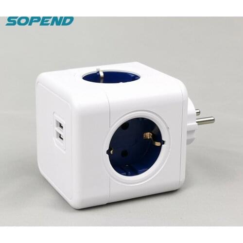 Sopend USB European Plug 4 Outlets Wall Tee Socket 220 Smart Power Strip Powercube Electric Extension Multiprise Thief Adapter