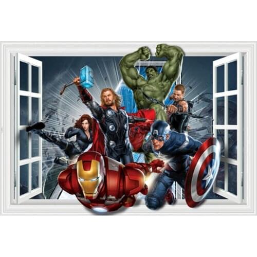 Funny anime hero 3d fake window mural vinyl wall stickers home decoration kids favorite super fighter poster wallpaper 90*60cm