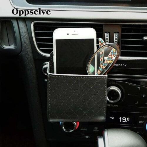 Universal Car Leather Organizer Holder Auto Mount Outlet Prismatic Container Pocket Mobile Pocket Phones Accessory Storage Bag