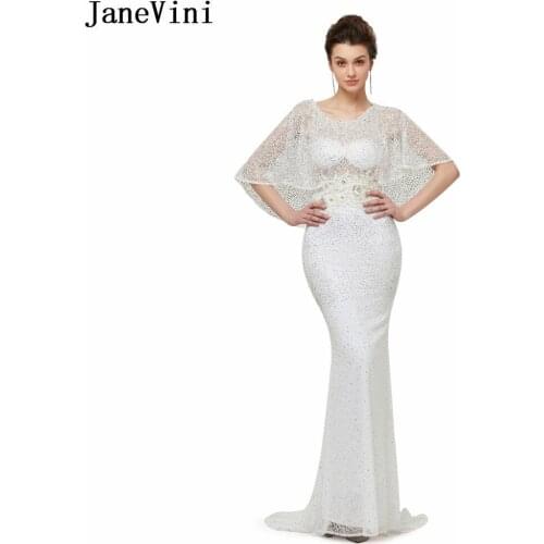 JaneVini Vintage White Lace Bridesmaid Dresses with Appliques Beaded Scoop Neck Sheer Back Mermaid Prom Gowns Ballkleider Lang