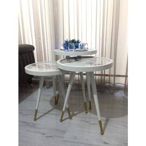Zigon 3'lü Marble Pattern White Coffee Table
