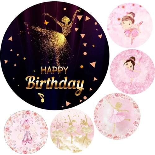 Gold Ballet Dancer Princess Round Backdrop Photography for Girl Birthday Party Newborn Baby Shower Circle Background Covers