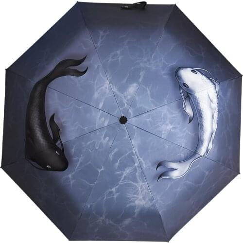 Umbrella One-handed Manipulation Women Men Compact Fully Automatic Large Parasol Winfproof Strong Paraguas,Fortune Fish