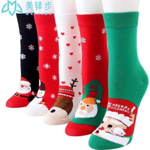 12 Pairs Per Set Winter Christmas Stocking Cartoon Santa Claus Elk Stockings Lovely Holiday Gift Socks