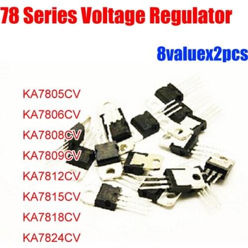 78 Series 8valuesx2pcs=16pcs Voltage Regulator Assorted Kit 7805 7806 7808 7809 7812 7815 7818 7824