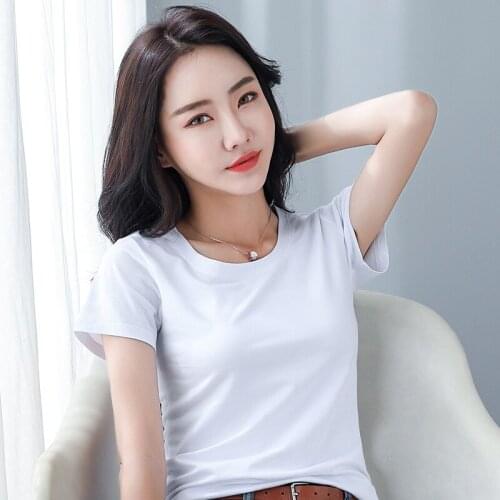 8 Colors Women Short Sleeve Cotton T Shirt Summer Casual Slim Korean Style Top Female Women Cloth White Black Pink Green Blue