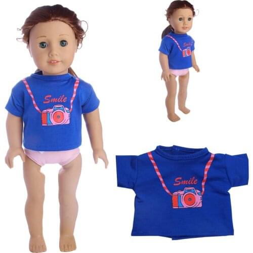Doll Clothes Accessories Blue T-shirt Camera pattern Fit 18inch Doll&43cm doll clothes accessories