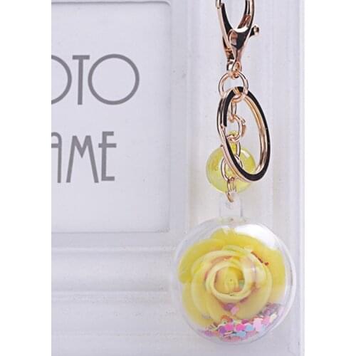 Sequins glitter keychain pendant transparent plastic eternal flower sequin key ring ladies car key chain